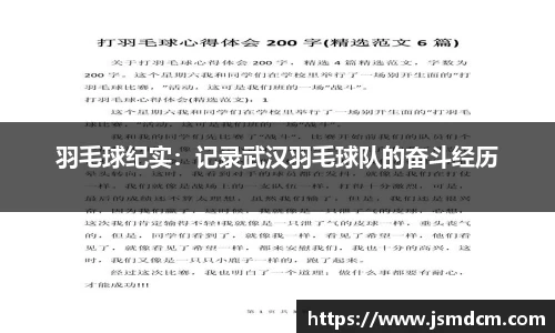 羽毛球纪实：记录武汉羽毛球队的奋斗经历